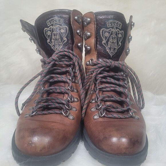 Vintage Gucci Brown Leather Combat Boots, Men's Size 7.5 - Picture 1 of 7